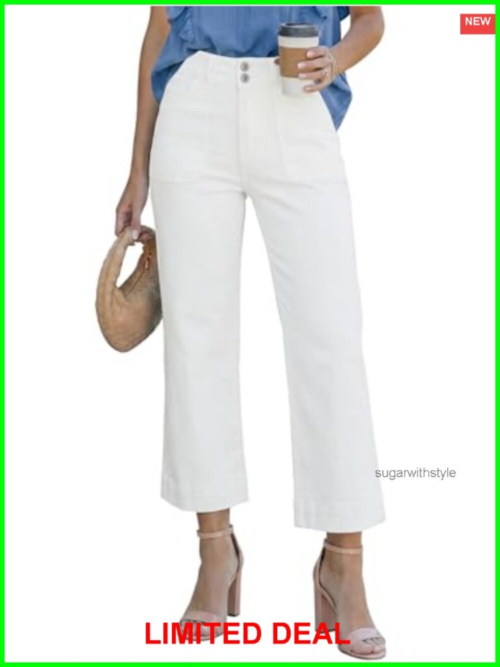 High Waisted Wide Leg Flare Cropped Denim Jeans Stretchy Pockets